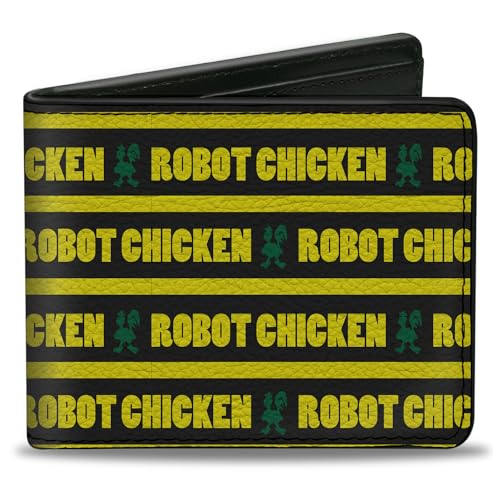 Robot Chicken Wallet Bifold Robot Chicken Titel Logo Stripe Schwarz Gelb Grün Veganes Leder, 4.0" x 3.5", Casual von Buckle-Down