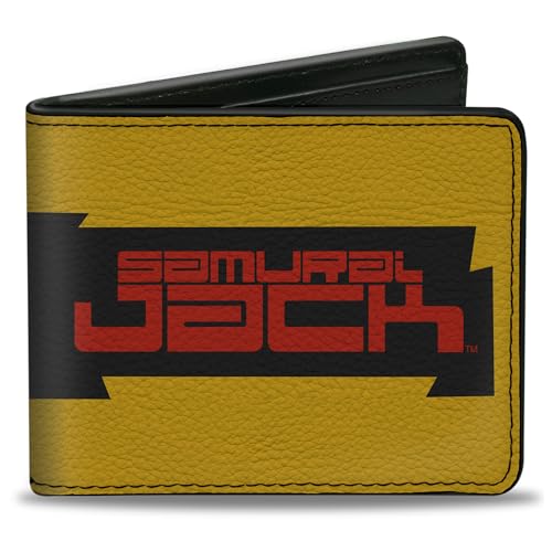 Samurai Jack Geldbörse, Bifold, Samurai Jack Title Logo und Augen Block Gelb Schwarz Rot, Veganes Leder, 4.0" x 3.5", Casual von Buckle-Down