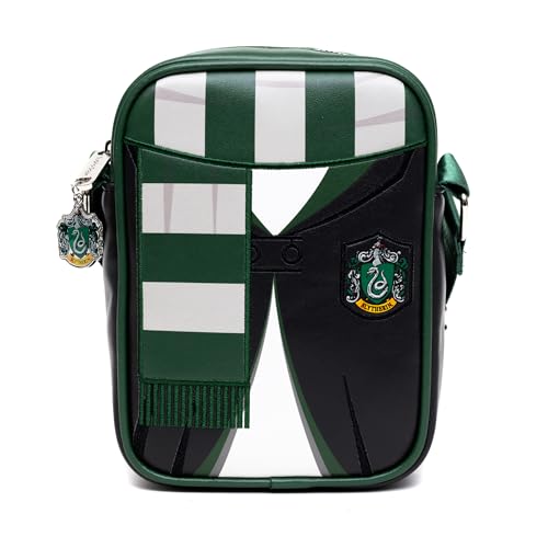 The Wizarding World of Harry Potter Umhängetasche aus veganem Leder mit verstellbaren Riemen, Harry Potter Hogwarts School Slytherin Uniform bestickt, Grün , 8.0" x 6.5" von Buckle-Down