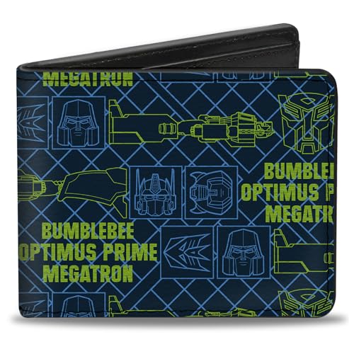Transformers Wallet Bifold Transformers Character Trio Text and Faces Blues Yellow Vegan Leather Transformers Wallet Bifold Transformers Character Trio Text and Faces Blues Yellow Vegan Leather von Buckle-Down