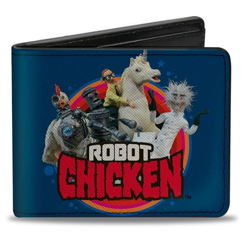 Warner Bros. Animation Wallet Bifold, Robot Chicken Title Logo and Group Pose Blue, Vegan Leather, 4.0" x 3.5", Casual von Buckle-Down