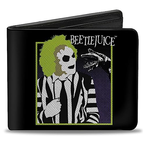 Warner Bros. Horror Movies Wallet, Bifold, Beetlejuice and Sandworm Pose with Title Logo Black, Vegan Leather, 4.0" x 3.5", Casual von Buckle-Down