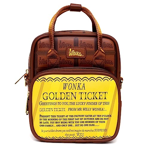 Buckle-Down Warner Bros. Movies Bag, Cross Body, Willy Wonka Golden Ticket Text and Wonka Bar Print Browns, Vegan Leather, Braun, 11.5" x 8.0" von Buckle-Down