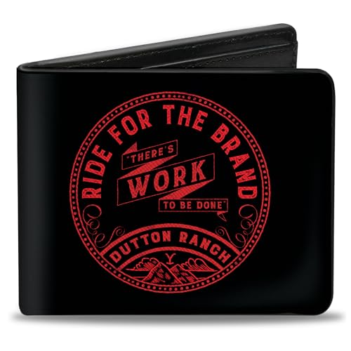 Yellowstone Show Wallet Bifold Yellowstone Ride For The Brand Dutton Ranch Logo Schwarz Rot Veganes Leder, 4.0" x 3.5", Casual von Buckle-Down