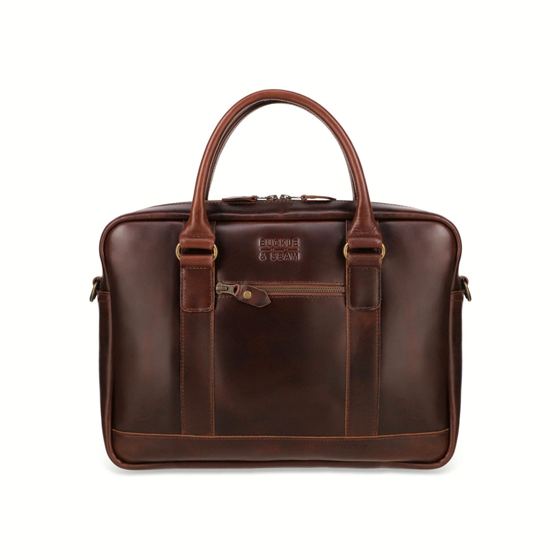 Buckle & Seam - Buckle & Seam Leder Business Briefcase Everett - Braun / Dots Koffer24 von Buckle & Seam