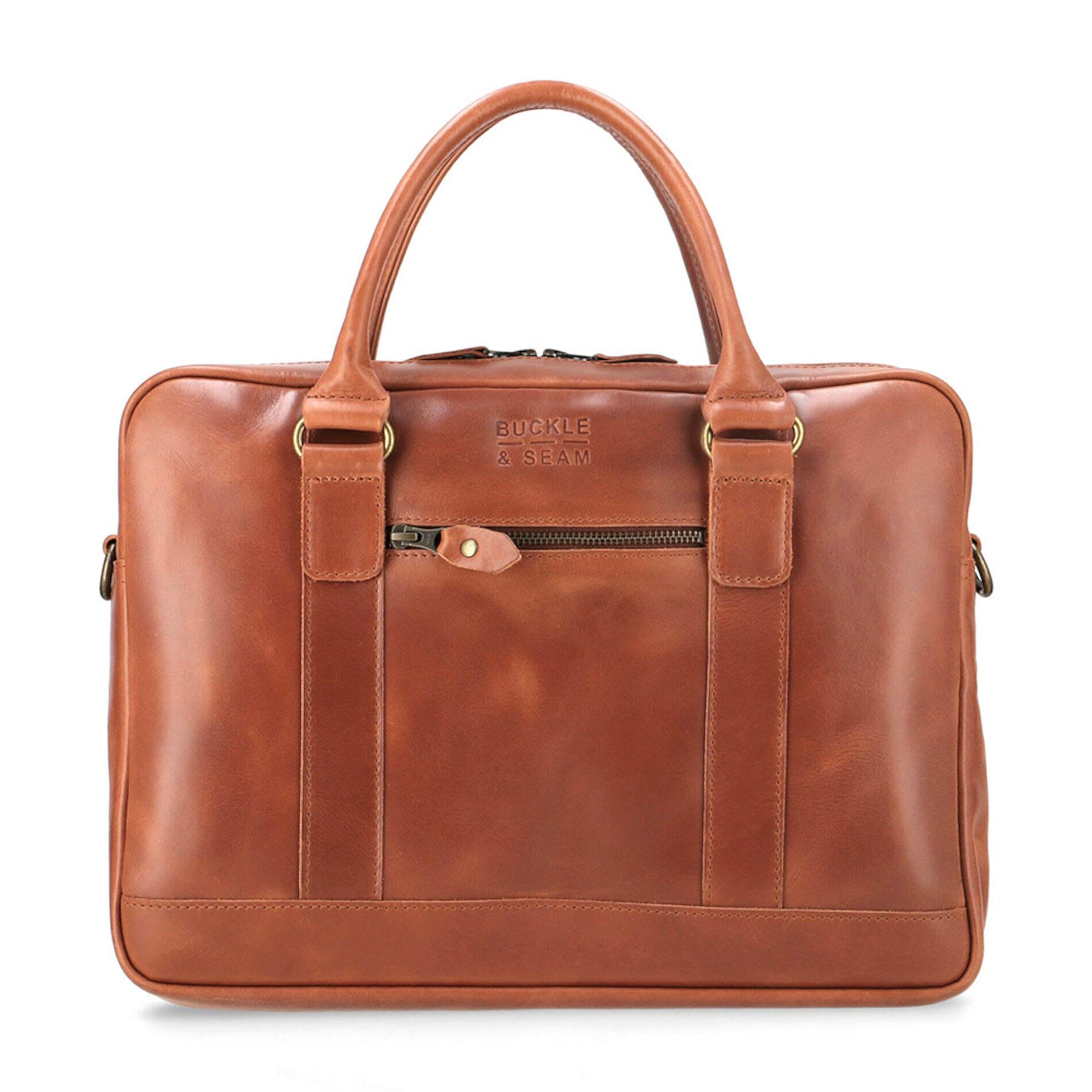 Buckle & Seam - Buckle & Seam Leder Business Briefcase Everett - Cognac / Dots Koffer24 von Buckle & Seam