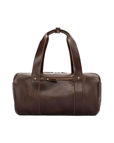 Buckle & Seam Duffle Bag Chap - Weekender Damen Herren Reisetasche Leder Kleine Taschen Tasche Sporttasche Groß Hebammentasche Klein Weekend Schwarz Weekendbag Echtleder Braun (Dots) von Buckle & Seam