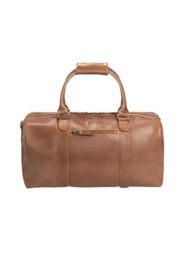 Buckle & Seam Leder Weekender Willow - Herren Damen Reisetasche Tasche Taschen Groß Sporttasche Weekend Echtleder Reisetaschen Lederkoffer Leder-Weekender Vintage Men (Innenfutter: Blau, Cognac) von Buckle & Seam