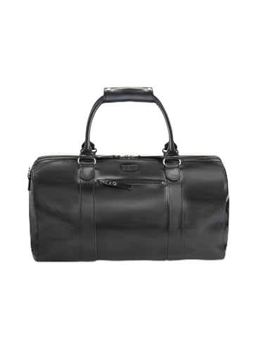 Buckle & Seam Leder Weekender Willow - Herren Damen Reisetasche Tasche Taschen Groß Sporttasche Weekend Echtleder Reisetaschen Lederkoffer Leder-Weekender Vintage Men (Innenfutter: Dots, Schwarz) von Buckle & Seam