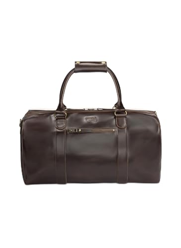 Buckle & Seam Leder Weekender Willow - Herren Damen Reisetasche Tasche Taschen Groß Sporttasche Weekend Echtleder Reisetaschen Lederkoffer Leder-weekender Vintage Men (Innenfutter: New Stripes, Braun) von Buckle & Seam