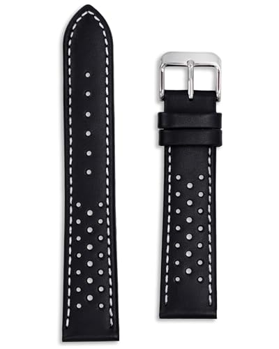 Rallye-Armband aus perforiertem Leder, erhältlich in Blau, Schwarz, Gelb, Rot, Grün, 18 mm, 20 mm, 22 mm, echtes Kalbsleder, Federstege und Werkzeug im Lieferumfang enthalten, 24 mm, Leder, Kein Rallye-Armband aus perforiertem Leder, erhältlich in Blau, Schwarz, Gelb, Rot, Grün, 18 mm, 20 mm, 22 mm, echtes Kalbsleder, Federstege und Werkzeug im Lieferumfang enthalten, 24 mm, Leder, Kein von Buckle & Stitch