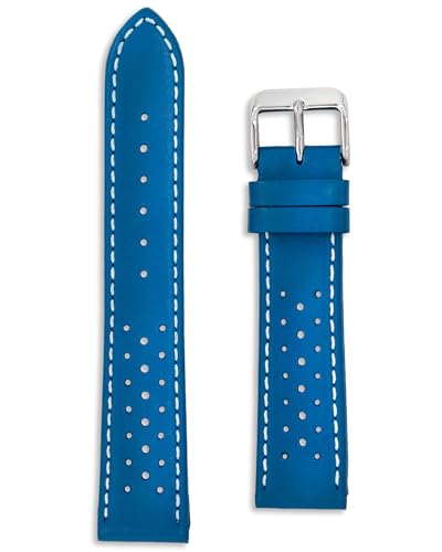 Rallye-Armband aus perforiertem Leder, erhältlich in Blau, Schwarz, Gelb, Rot, Grün, 18 mm, 20 mm, 22 mm, echtes Kalbsleder, Federstege und Werkzeug im Lieferumfang enthalten, 24 mm, Leder, Kein Rallye-Armband aus perforiertem Leder, erhältlich in Blau, Schwarz, Gelb, Rot, Grün, 18 mm, 20 mm, 22 mm, echtes Kalbsleder, Federstege und Werkzeug im Lieferumfang enthalten, 24 mm, Leder, Kein von Buckle & Stitch