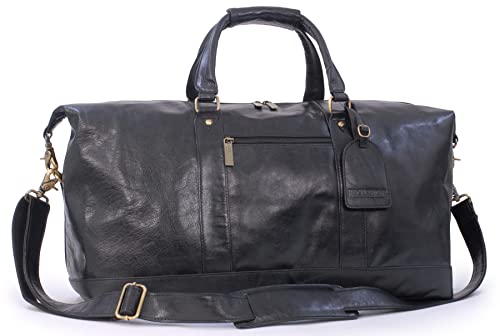 Bucklestone - Herren Leder Reisetasche - Handgepäck Tasche Groß - Weekender mit Abnehmbarer Verstellbarer Schultergurt - York - Schwarz von Bucklestone