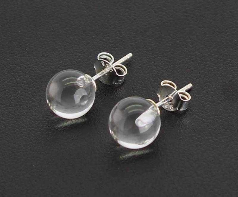 Bergkristall Edelstein Kugel Perle 8 Mm Ohrstecker Ohrringe Ohr Schmuck Stift Und Schraube Aus 925Er Sterling Silber von Budawi