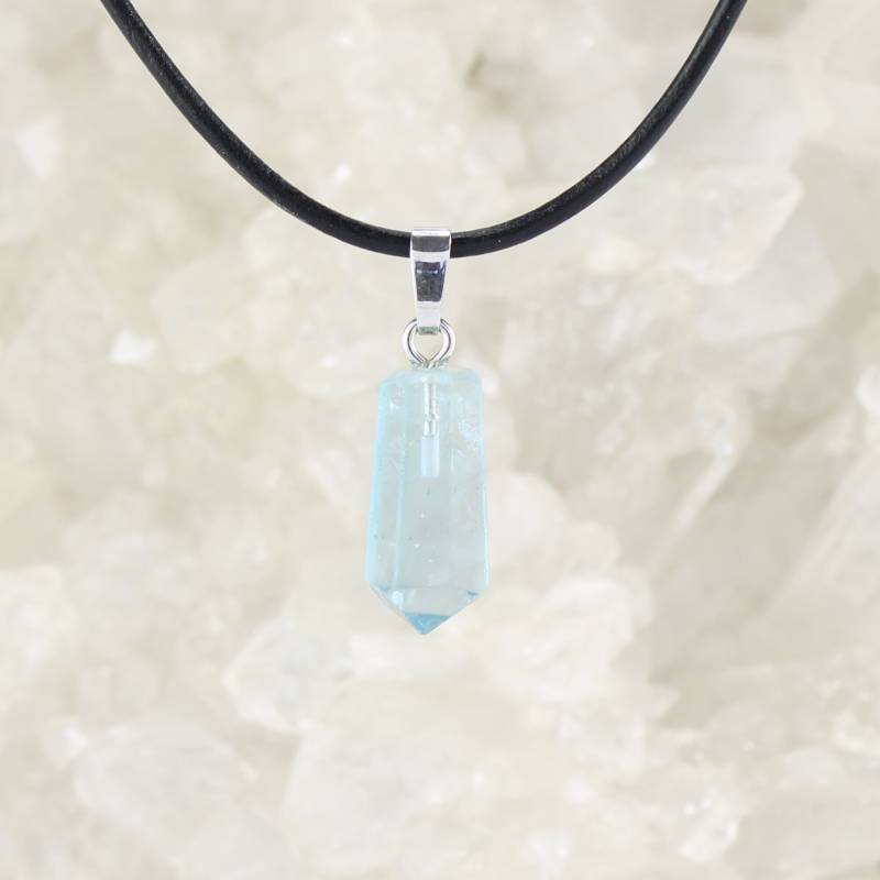 Blauer Fluorit Kristall Anhänger Kettenanhänger Spitze Hals Schmuck Öse Aus 925 Sterling Silber Echter Edelstein Mit Lederband - Einzelstück von Budawi