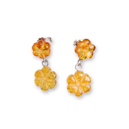 Budawi® Bernstein Blüten Ohrhänger aus 925 Sterling Silber mit Schraubverschluss echte Ohrstecker in Geschenkschachtel von Budawi