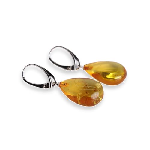 Budawi® Echte Bernstein Tropfen Ohrhänger aus 925 Sterling Silber mit Klappbrisur elegante Damen Ohrringe in Geschenkschachtel von Budawi
