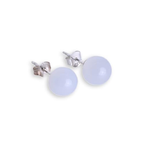 Budawi® Chalcedon Ohrstecker 8 mm Perlen – Paar durchscheinend hellblau – 925 Sterling Silber Stift & Schraube – Edelstein Schmuck im Organzasäckchen von Budawi