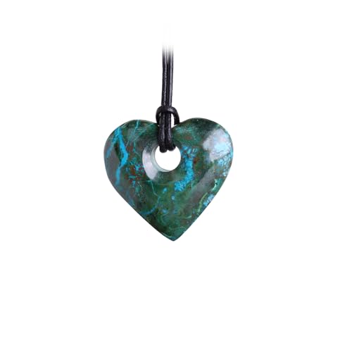 Budawi® Chrysokoll Herz Anhänger Kettenanhänger Hals Schmuck echter Edelstein mit Lederband - Einzelstück von Budawi