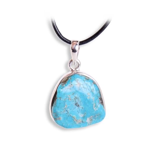 Budawi® Echter Arizona Türkis Edelstein Nugget Anhänger Ketten Schmuck Stein 925er Silberfassung mit Lederband - Einzelstück von Budawi