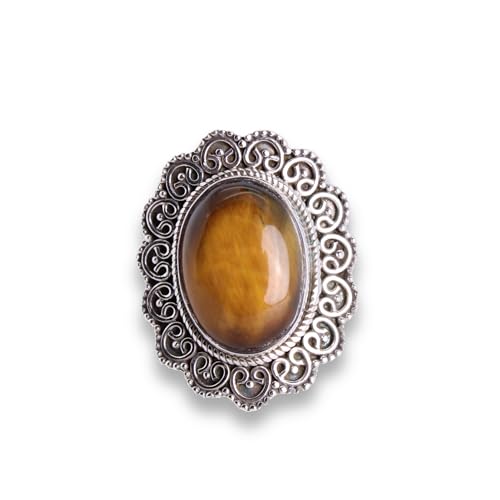 Budawi® Einzelstück Tigerauge Solitärring 925 Sterling Silber Ringgröße 55 Cabochon in breiter filigraner Silberfassung Lieferung in Geschenkschachtel von Budawi