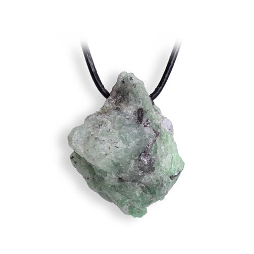 Budawi® Einzelstück Tsavorit Rohstein Anhänger gebohrt – Naturstein Schmuck Unikat mit schwarzem Lederband & Organzasäckchen von Budawi