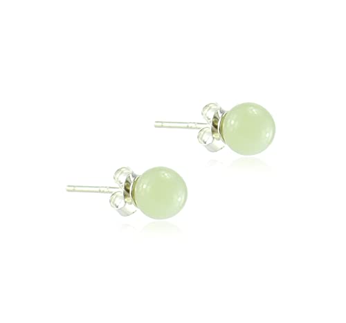 Budawi® Elegante Serpentin China Jade Ohrstecker – 6 mm Perlen 925er Silber mit Schraubverschluss von Budawi