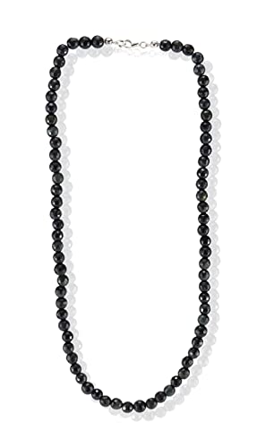 Budawi® Falkenauge Perlenkette facettiert 6 mm mit 925 Silber Karabinerverschluss 45 cm – Edelstein Halskette Damen Naturstein Schmuck – Lieferung im Organza Beutel von Budawi