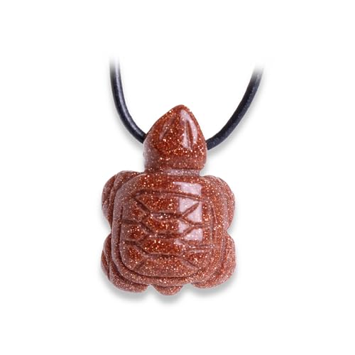 Budawi® Goldfluss Schildkröte Anhänger gebohrt ca. 25x18 mm mit schwarzem Lederband 1 Meter zum Kürzen Schmuckanhänger aus Glasstein handgeschliffen Lieferung im Organzasäckchen von Budawi