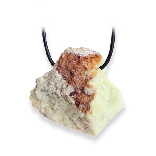 Budawi® Grüner Opal Anhänger – Naturstein gebohrt mit polierter Fläche – Lederband inklusive – Heilstein Schmuck Unikat – Geschenk im Organza Säckchen von Budawi