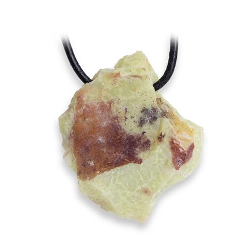 Budawi® Grüner Opal Anhänger Rohstein mit polierter Fläche Unikat beidseitig tragbar Naturstein Schmuck inkl. 1 m Lederband und Organzasäckchen von Budawi