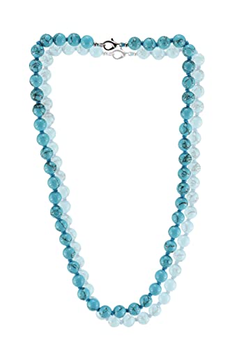 Budawi® Howlith Kugelkette türkis gefärbt 8 mm Perlen handgeknüpft mit Edelstahl Karabiner 45 cm Schmuck Kette von Budawi