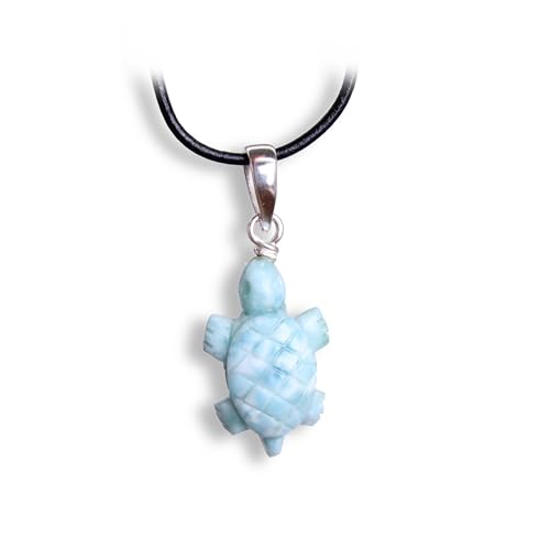 Budawi® Larimar Schildkröte Anhänger mit 925er Silberöse – Edelstein-Tieranhänger inkl. Lederband (1 m, kürzbar) – Naturstein-Schmuck in Geschenkbox von Budawi