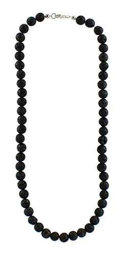 Budawi® Lava Perlenkette 8 mm – 45 cm – mit 925er Silber Karabinerverschluss – edle Halskette aus echten Lava Perlen – Lieferung im Organzasäckchen von Budawi