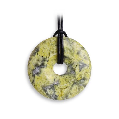 Budawi® Lizardit Donut Anhänger 40 mm – Naturstein Schmuck mit Lederband & Organzasäckchen – Kristall Kette Unisex von Budawi