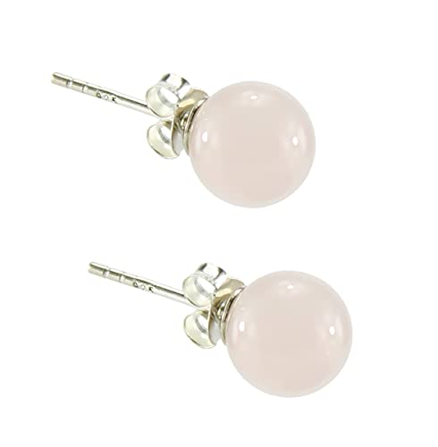 Budawi® Rosenquarz Edelstein Kugel Perle Ohrstecker Ohrringe Ohr Schmuck Stift und Schraube aus 925er Sterling Silber von Budawi