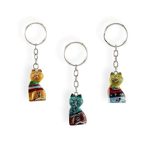 Budawi® Schlüsselanhänger Katze 35 x 20 mm aus Speckstein Schlüssel Anhänger Key Chain Keyring von Budawi