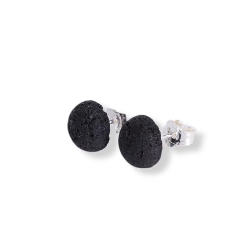 Budawi® Schwarze Lava Ohrstecker 8 mm Cabochon mit 925er Silber Stift Schraubverschluss Paar in Organzasäckchen von Budawi
