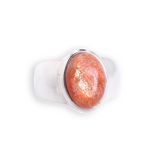 Budawi® Sonnenstein Ring 925 Sterling Silber – Cabochon – Handarbeit – Ringgröße 54 (17,3 mm) – Schmuck mit Edelstein – Lieferung in Geschenkschachtel von Budawi