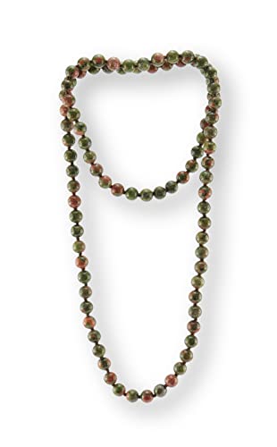 Budawi® Unakit Kugelkette 8 mm Perlen 80 cm geknotet ohne Verschluss – Edelstein Halskette einreihig – Naturstein Schmuck im Organzasäckchen von Budawi