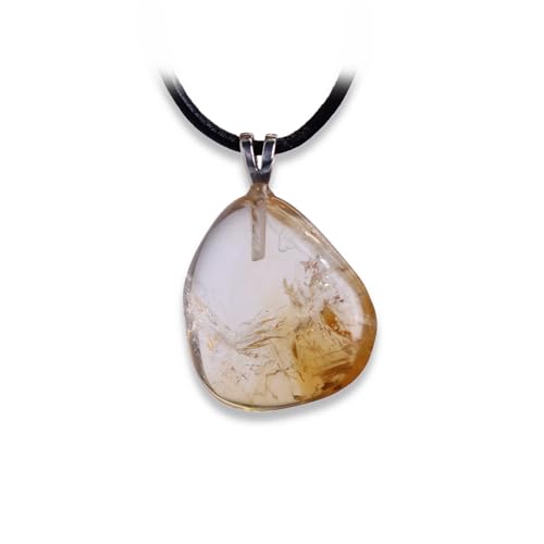 Budawi® gebrannter Citrin Trommelstein Anhänger Ketten Hals Schmuck gestiftet mit 925 Silberöse - Einzelstück von Budawi