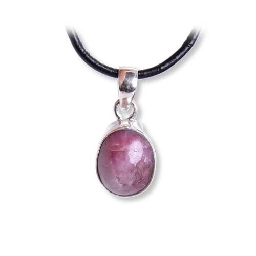 Budawi® Rubin Anhänger aus 925er Sterling Silber – mit Lederband – Edelstein Schmuck – handgefertigt – Geschenk für Damen & Herren – inklusive Geschenkschachtel von Budawi