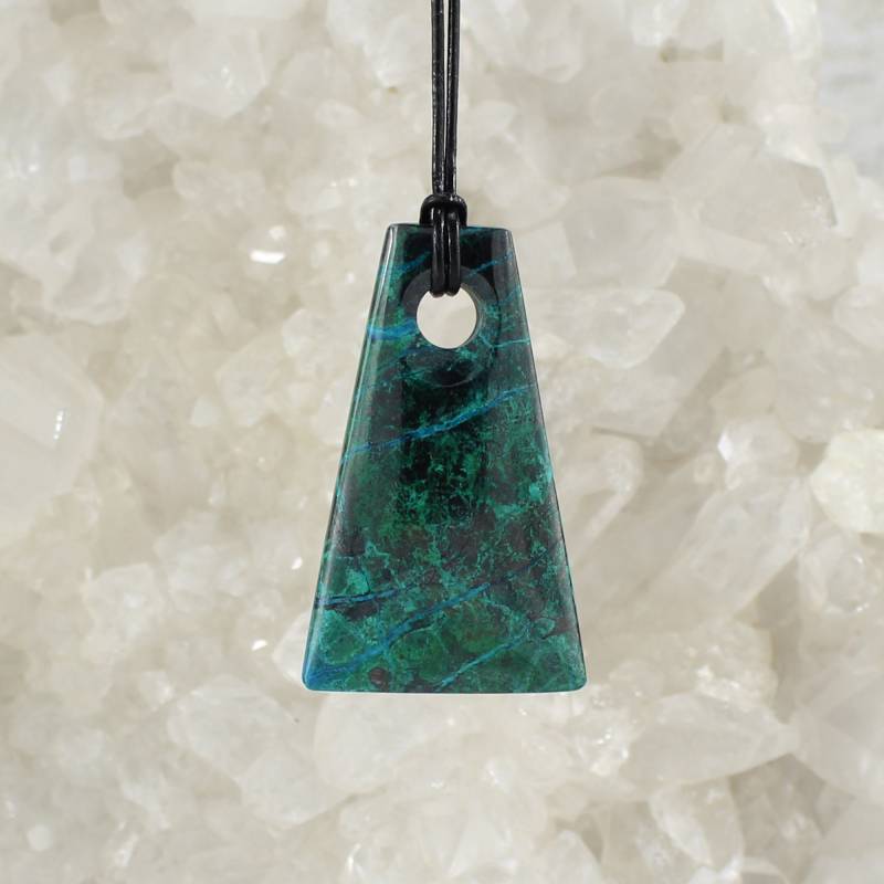 Chrysokoll Anhänger Kettenanhänger Hals Schmuck Echter Edelstein Mit Lederband - Einzelstück von Budawi