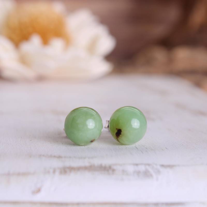 Chrysopras Edelstein 8 Mm Kugel Perle Ohrstecker Ohrringe Ohr Schmuck Stift Aus 925Er Sterling Silber - Unikat Handgefertigt von Budawi