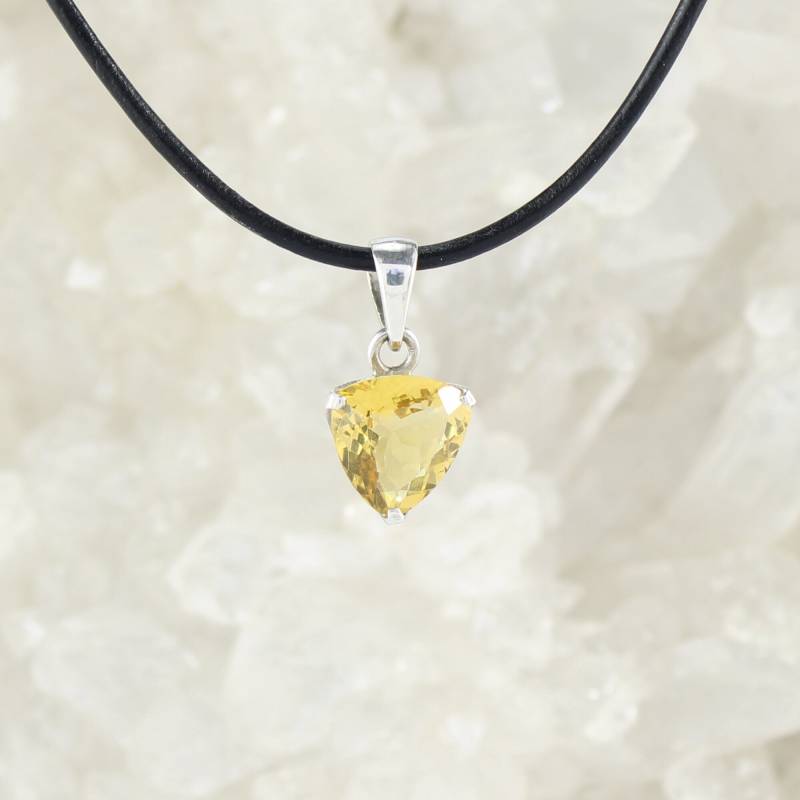 Citrin Ketten Anhänger Kettenanhänger Facettiert Hals Schmuck 925 Sterling Silber Echter Edelstein Mit Lederband - Einzelstück von Budawi
