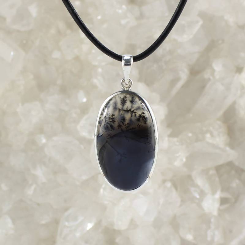 Dendritenachat Anhänger Kettenanhänger Hals Schmuck 925 Sterling Silber Echter Edelstein Mit Lederband - Einzelstück von Budawi