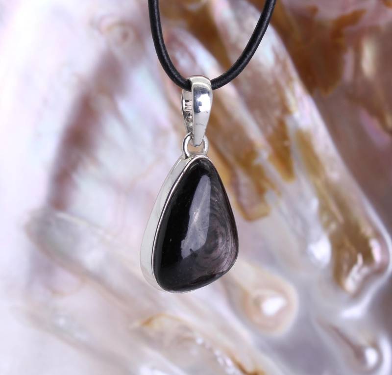 Hypersthen Anhänger Kettenanhänger Hals Schmuck 925 Sterling Silber Echter Edelstein Mit Lederband - Einzelstück von Budawi