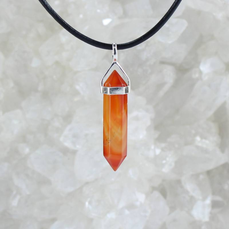 Karneol Edelstein Doppelender Doppelspitze Ketten Anhänger Hals Schmuck 925 Sterling Silber Mit Lederband Karneol Edelstein Doppelender Doppelspitze Ketten Anhänger Hals Schmuck 925 Sterling Silber Mit Lederband von Budawi