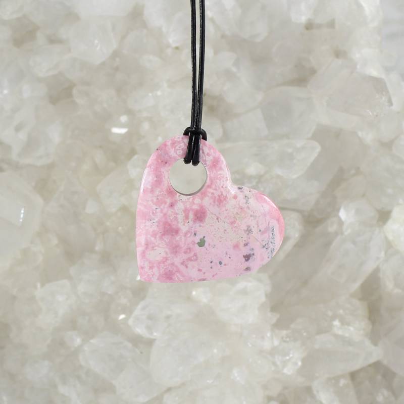 Rhodochrosit Herz Anhänger Kettenanhänger Hals Schmuck Echter Edelstein Mit Lederband - Einzelstück von Budawi