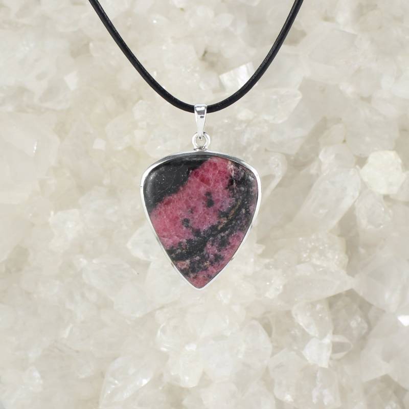 Rhodonit Anhänger Kettenanhänger Hals Schmuck 925 Sterling Silber Echter Edelstein Mit Lederband - Einzelstück von Budawi